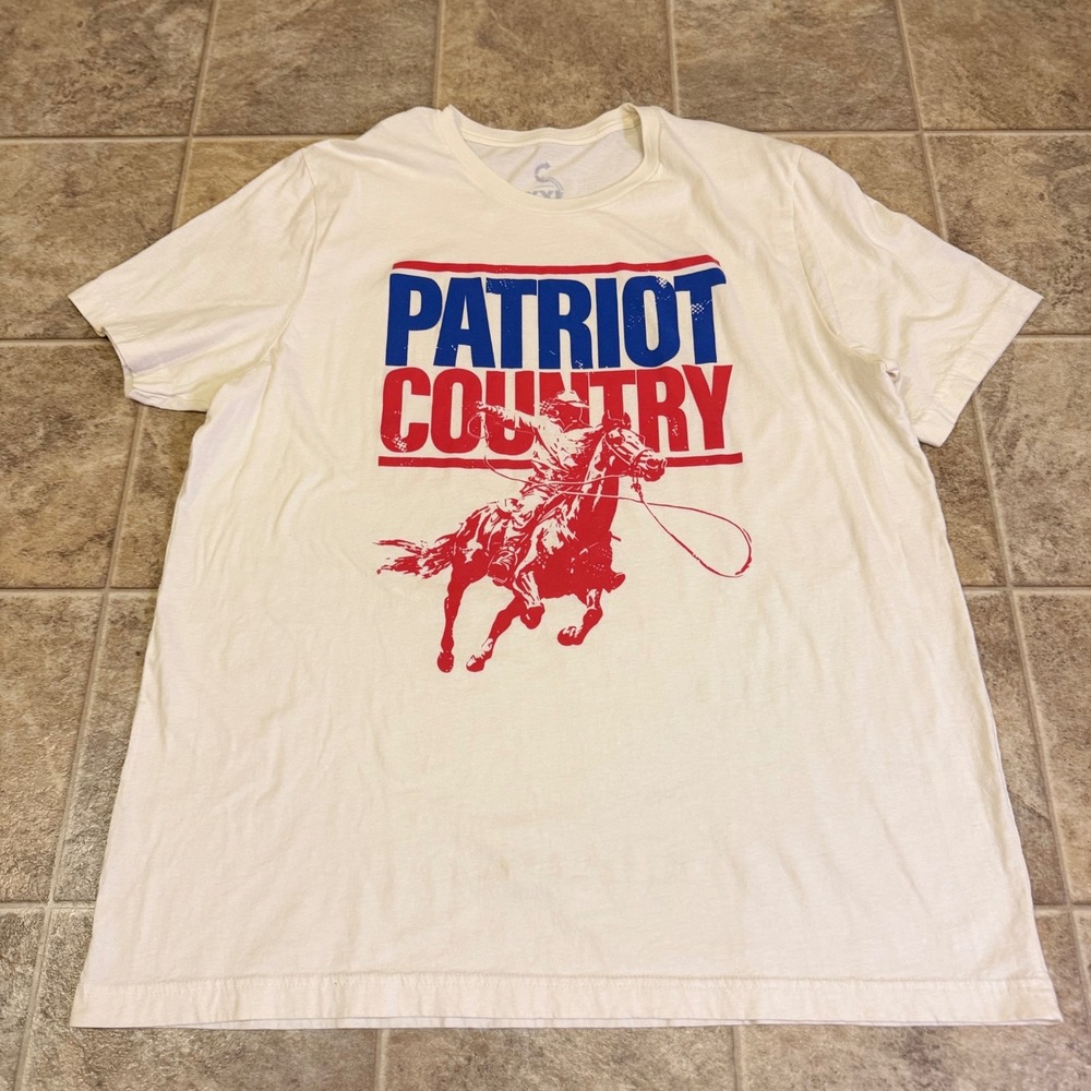 Patriot Country Mens XXL Graphic Tee Cream Red Blue Cowboy Western Shirt